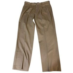 Savane Chino Pleated Pants Mens Size 38x32 Khaki Performance Straight Cotton